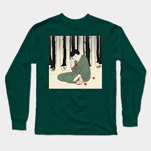 Anime style man sitting in forest Long Sleeve T-Shirt